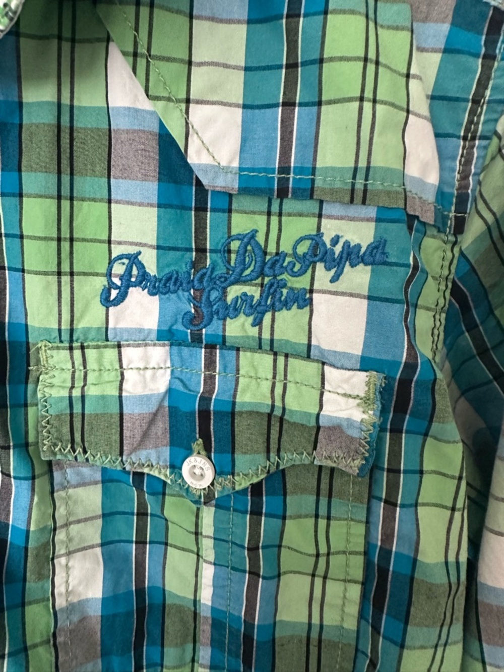 Jack & Jones Plaid Rockabilly Western Shirt Mens Medium Green Blue Retro Y2K Top - Picture 7 of 11
